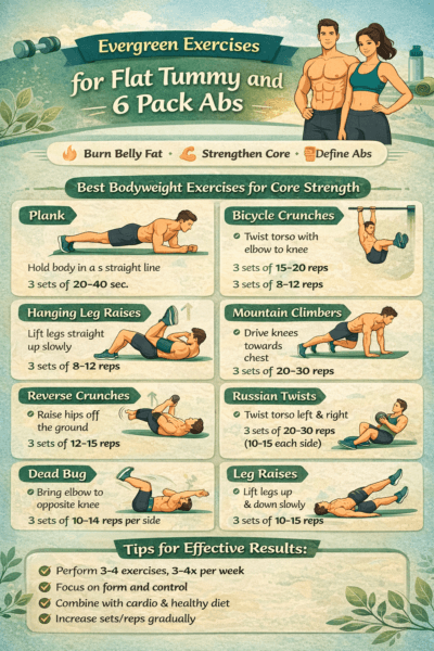 7 Evergreen Exercises for Flat Tummy and 6 Pack Abs